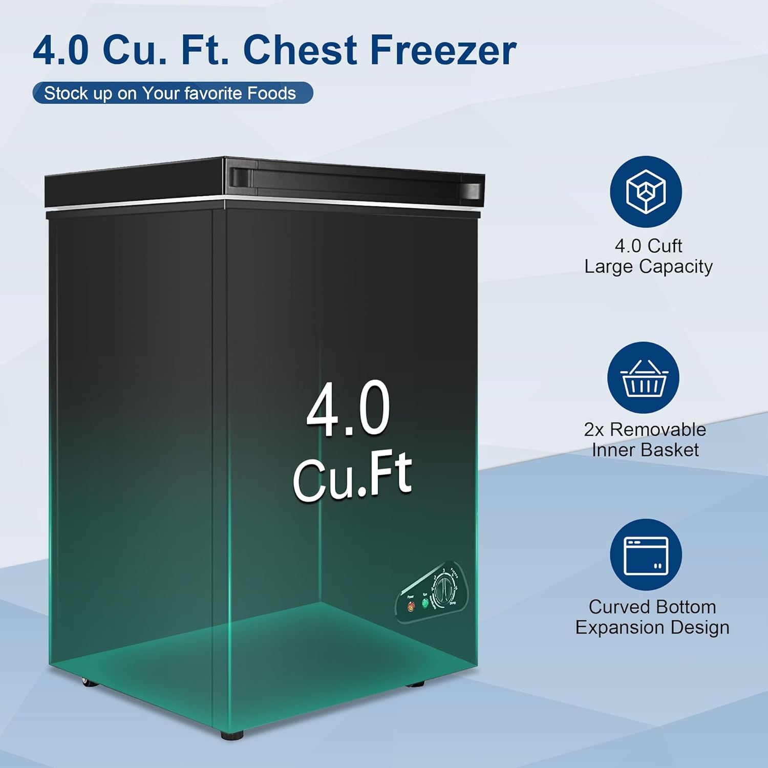 Compact Chest Freezer 4.0 cu ft with Removable Basket I2901