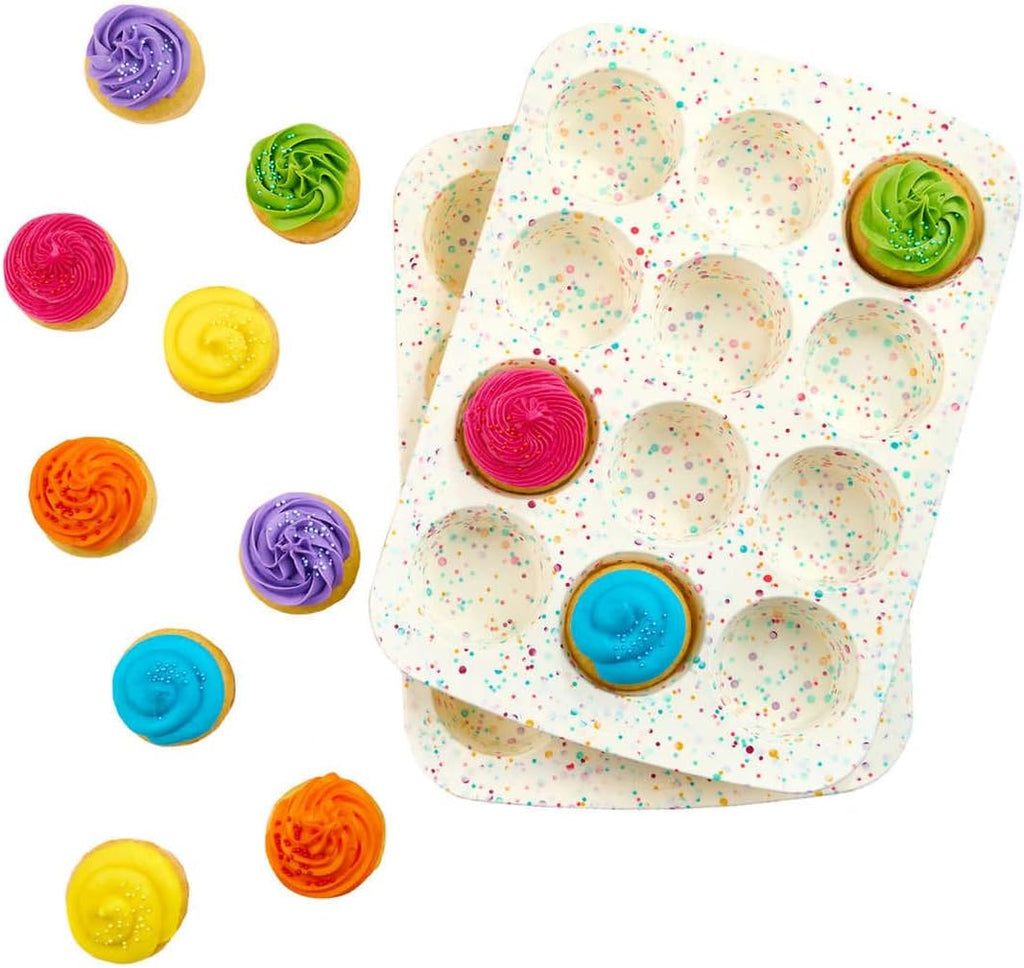 White Confetti 12 Cup Silicone Cake Pan - 2 Pack P4463
