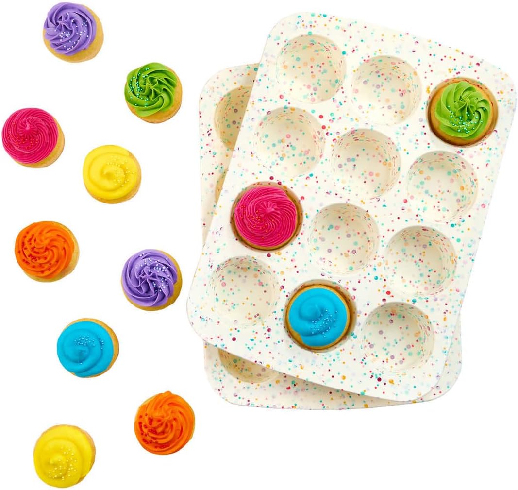 White Confetti 12 Cup Silicone Cake Pan - 2 Pack P4463