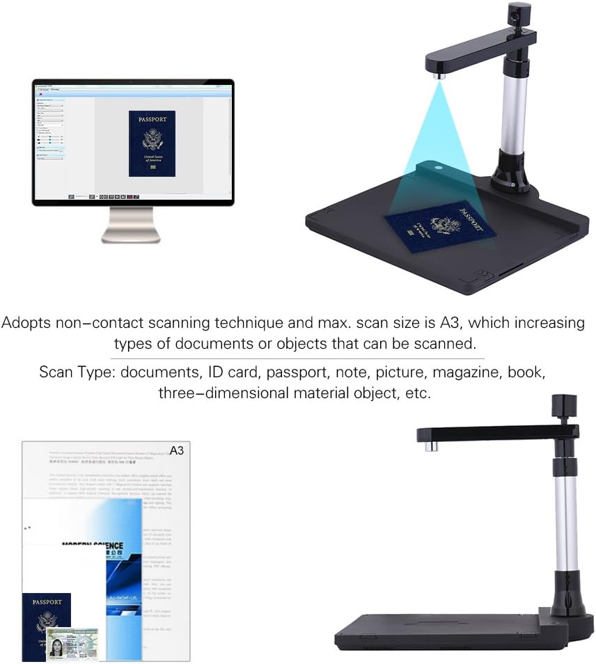 Adjustable Dual Lens Document Scanner with OCR Function LED Light X92391