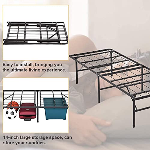 Black Twin Size Metal Platform Bed Frame with Steel Slat Support J498