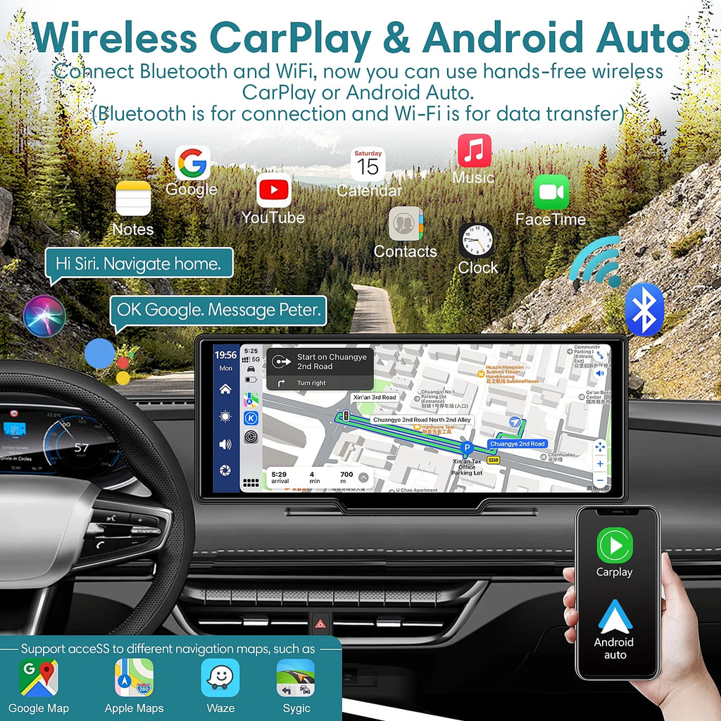 9.3" Portable Car Stereo with 2.5K Dash Cam and 64G SD Card Y2039