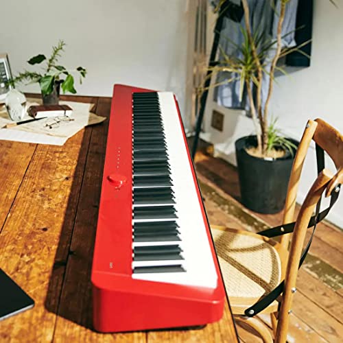Red Digital Piano Bundle with Furniture Stand, Sustain Pedal, Bench, Instructional Book, DVD, Polishing Cloth X153