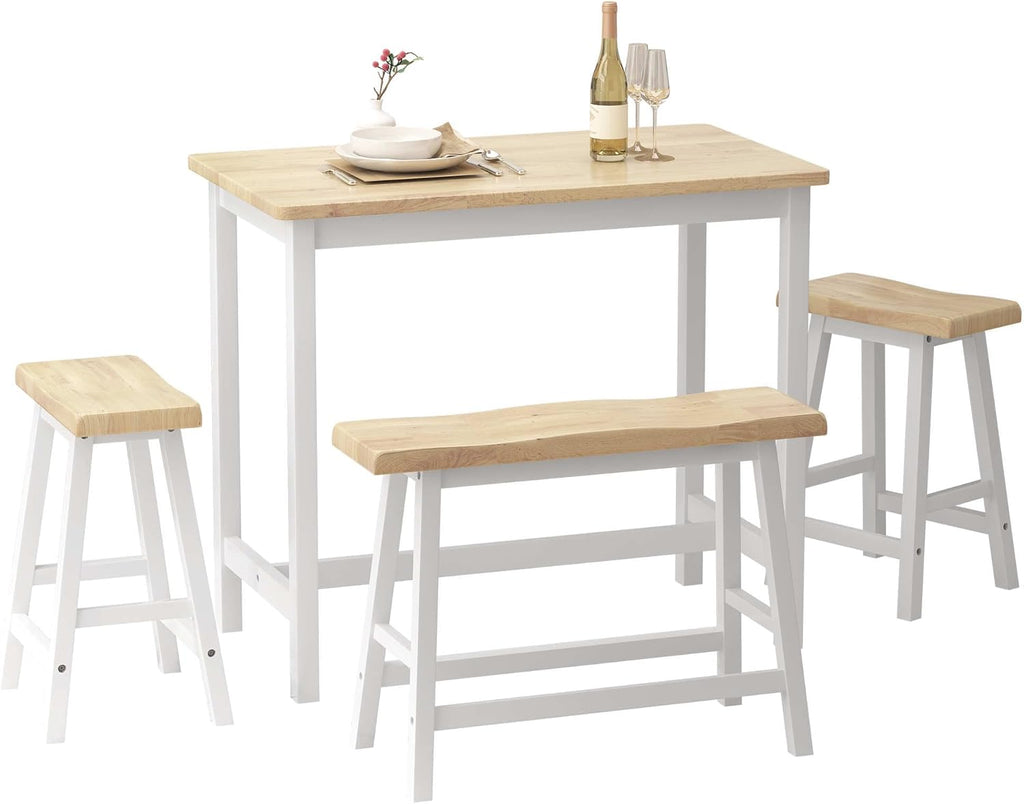 Natural Color & White Rubber Wood Bar Dining Table Set for 4 X157236