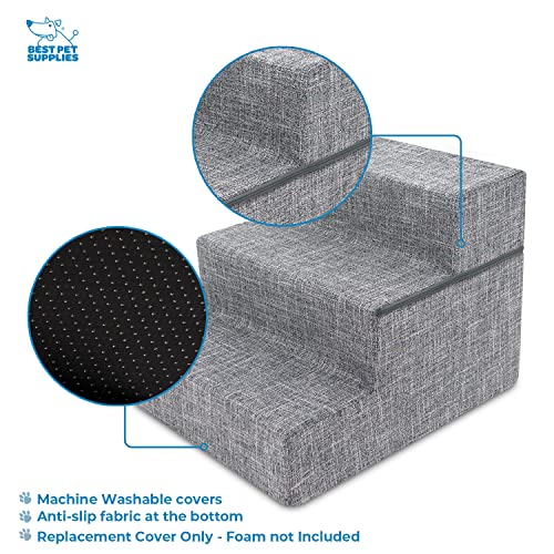 Foldable Foam Pet Steps, Ash Gray Linen, 4-Step O409