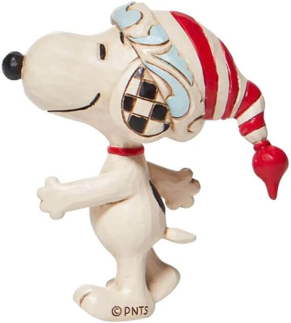Snoopy with a Christmas Cap Miniature Figurine, 3 Inch, Multicolor A68187