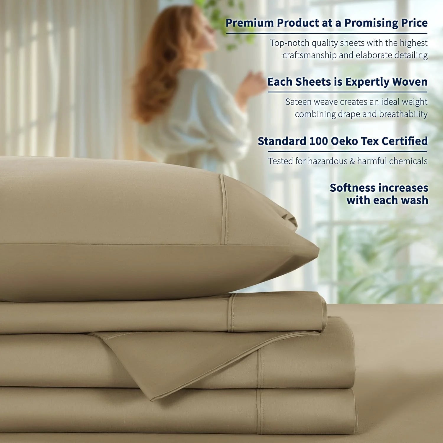 King Size 4-Piece 100% Egyptian Cotton Sheets Set B284