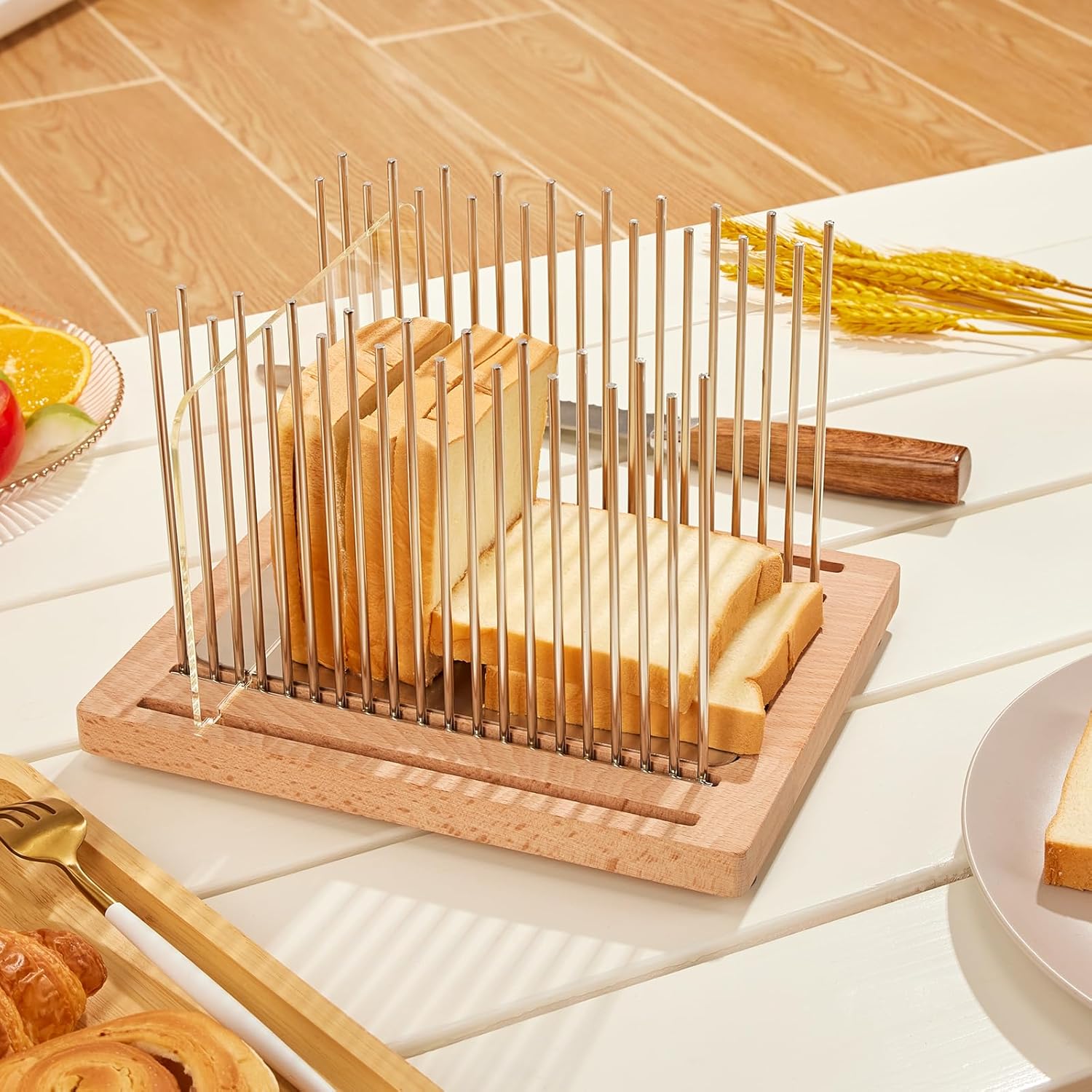 Stainless Steel Bread Slicer Guide with Beechwood Bread Cutting Board P5666