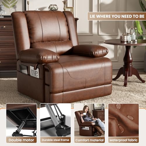 Red Brown Power Lift Recliner Chair with Massage and Heat O360