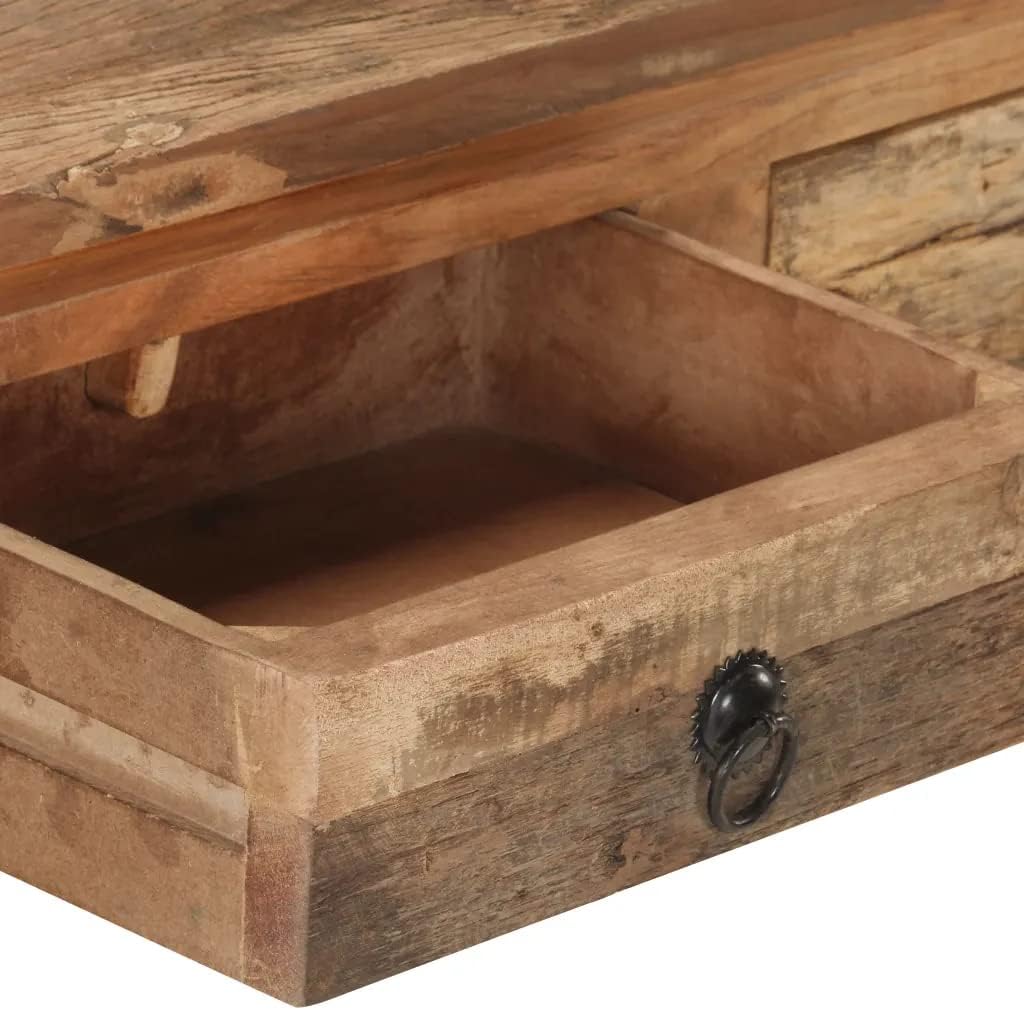 Rectangular Console Table with Solid Acacia Wood and Reclaimed Wood - Rustic Brown Hall Table with 2 Drawers - 35.6"x11.8"x29.5" C57257
