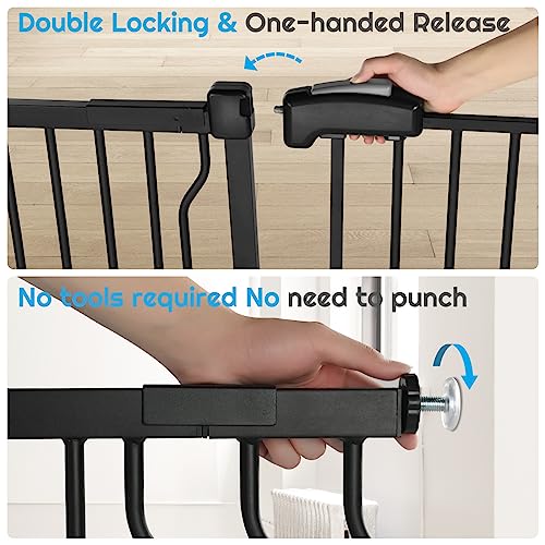 Black Metal Baby Gate with Walk-Thru Auto Close B222826