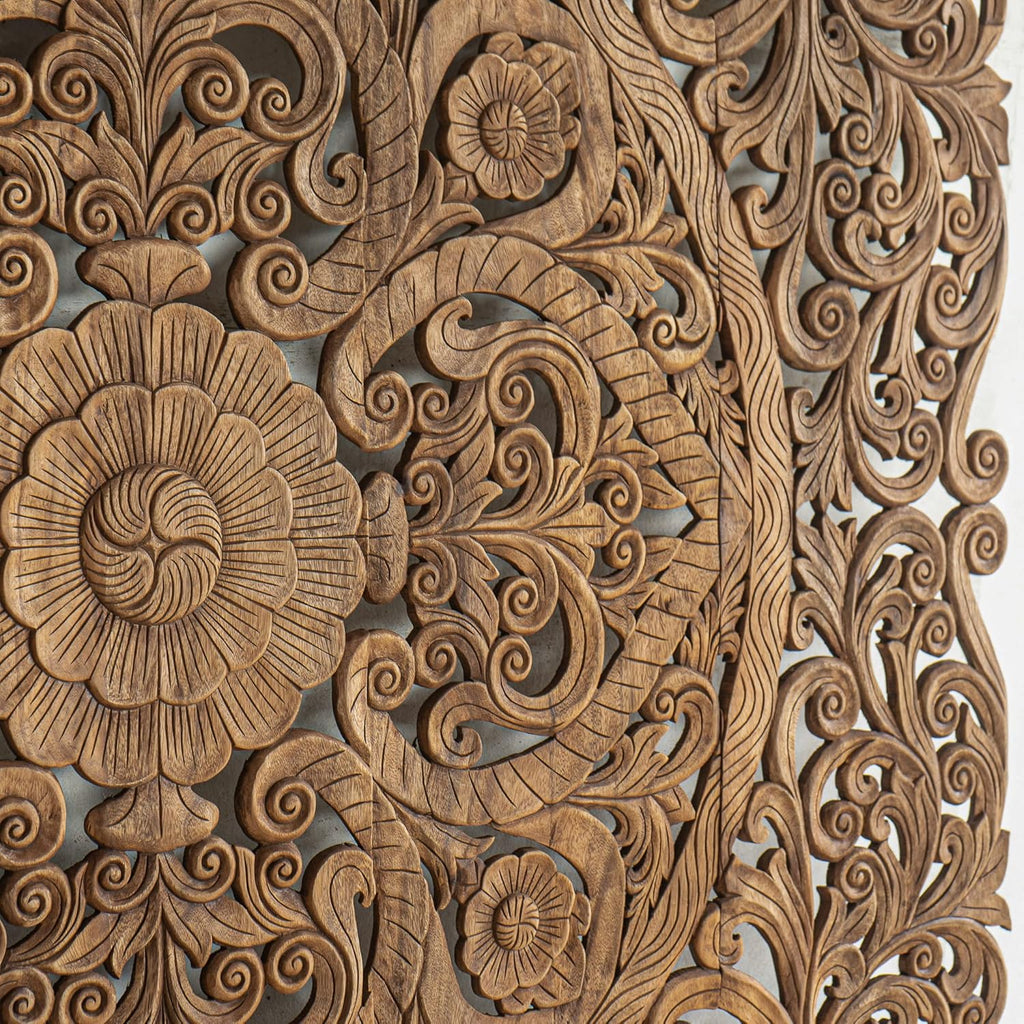 Brown Texas King Size Wood Carved Hanging Headboard F31679