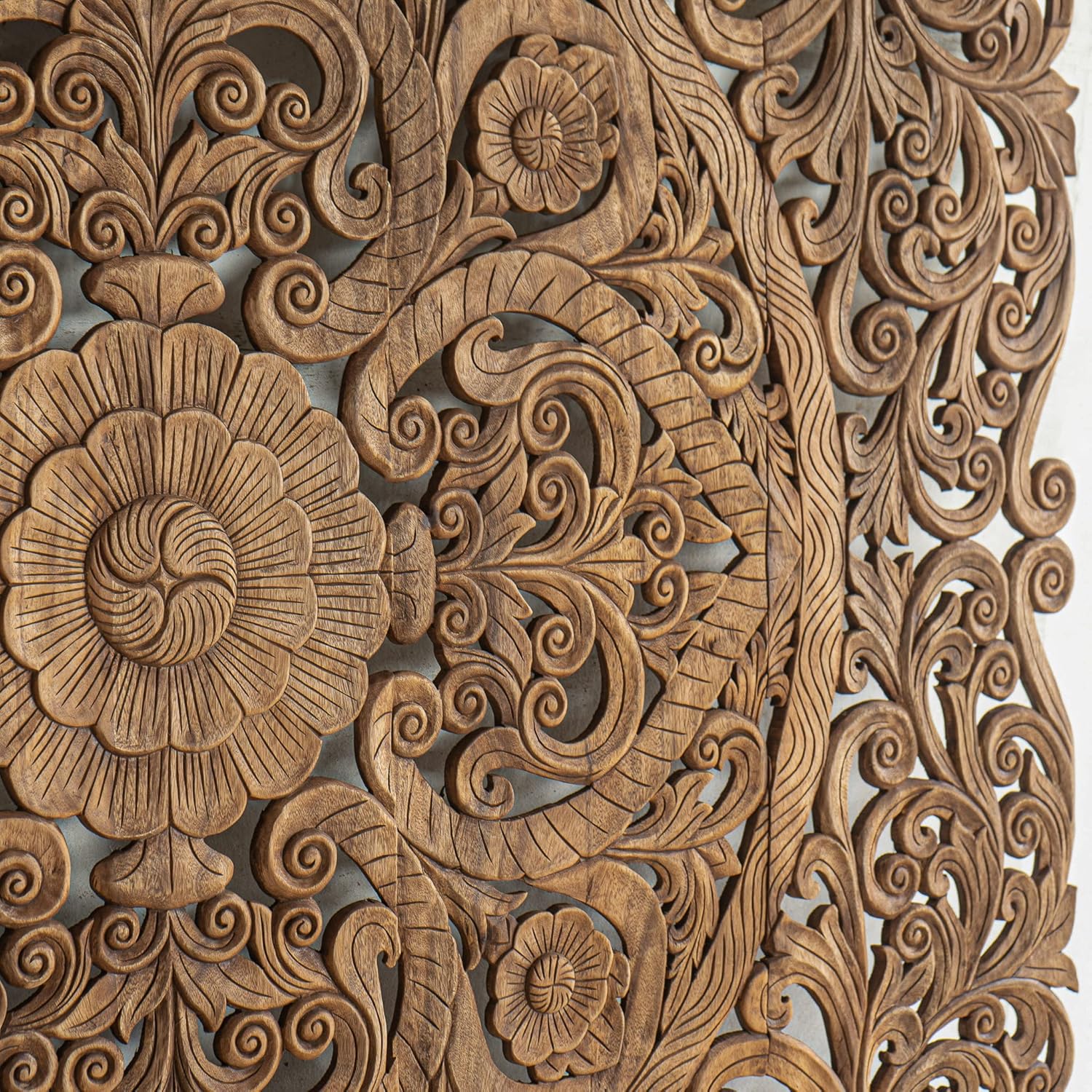 Brown Texas King Size Wood Carved Hanging Headboard F31679