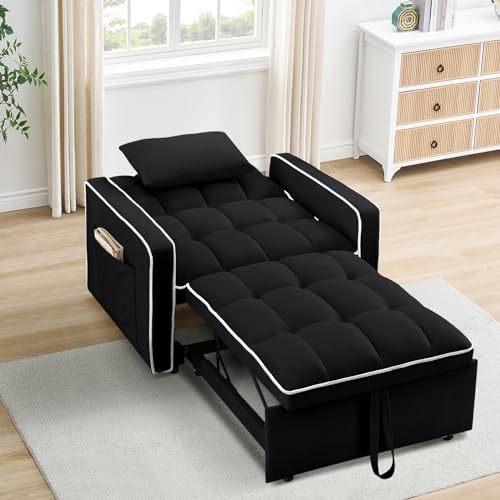 Beige Velvet Convertible Chair Bed O65436