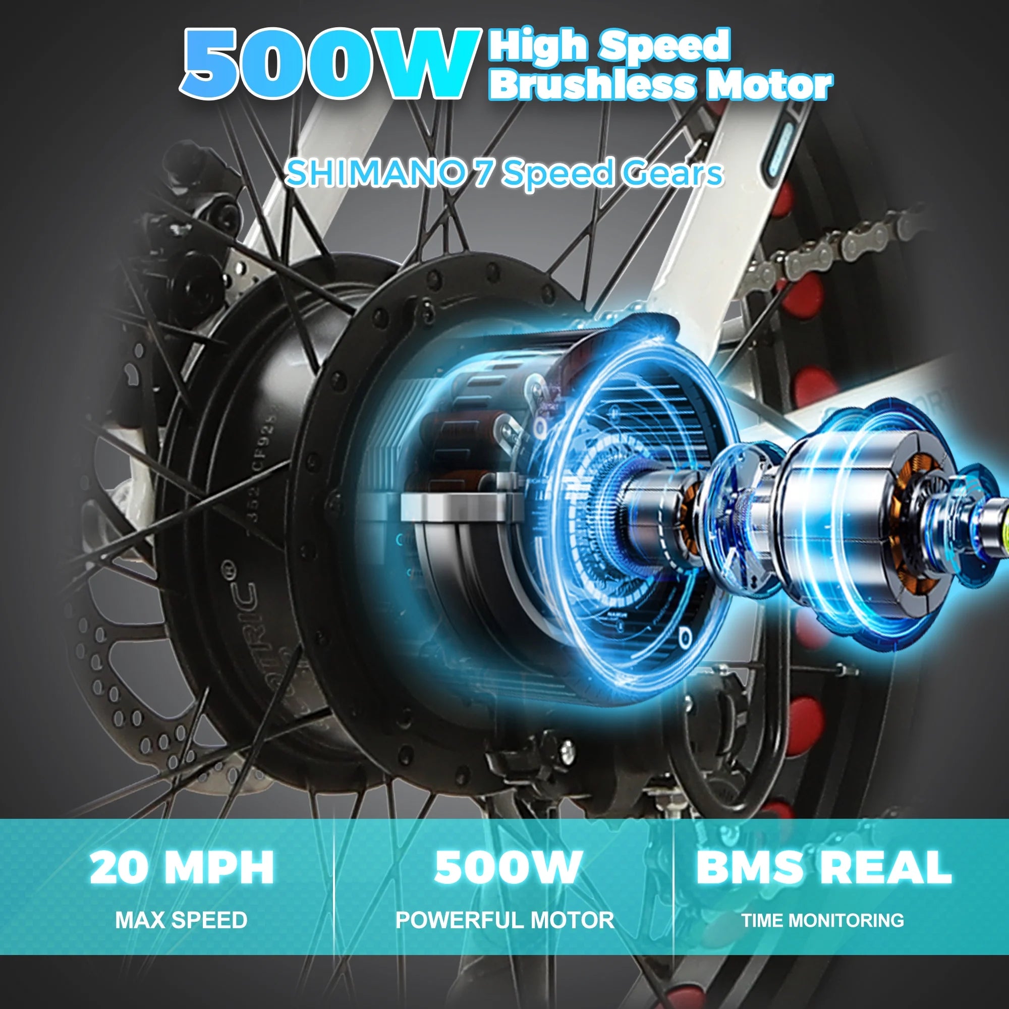 Foldable 20" 500W 36V Electric Bicycle Fat Tire Removable Battery 7 Speed J8529