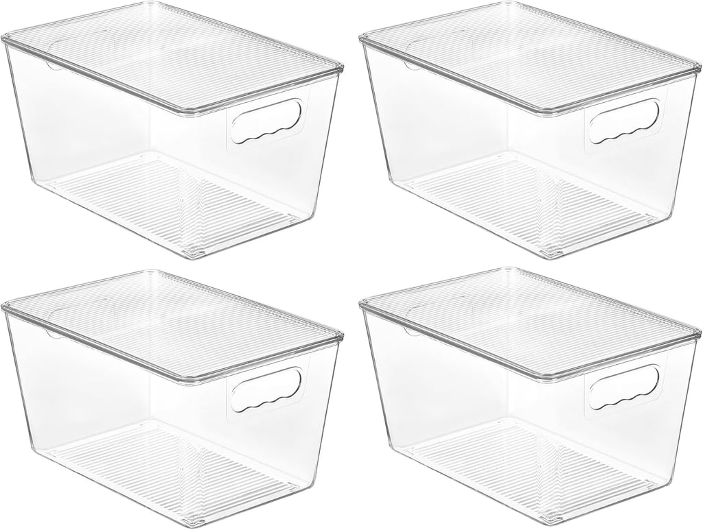 Clear Stackable Storage Bins with Lids, Large Plastic Containers with Handle S618