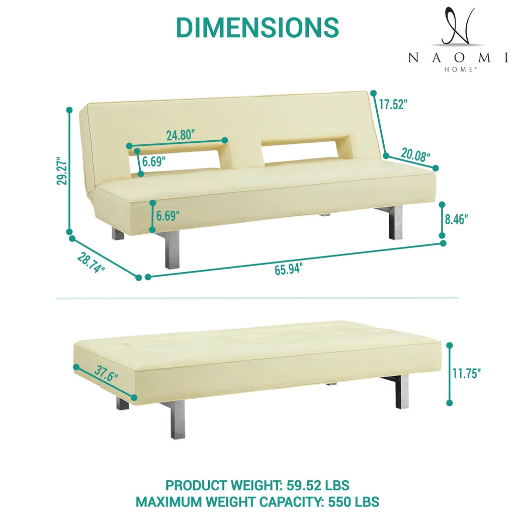 Cream Faux Leather Convertible Futon Sofa E934986
