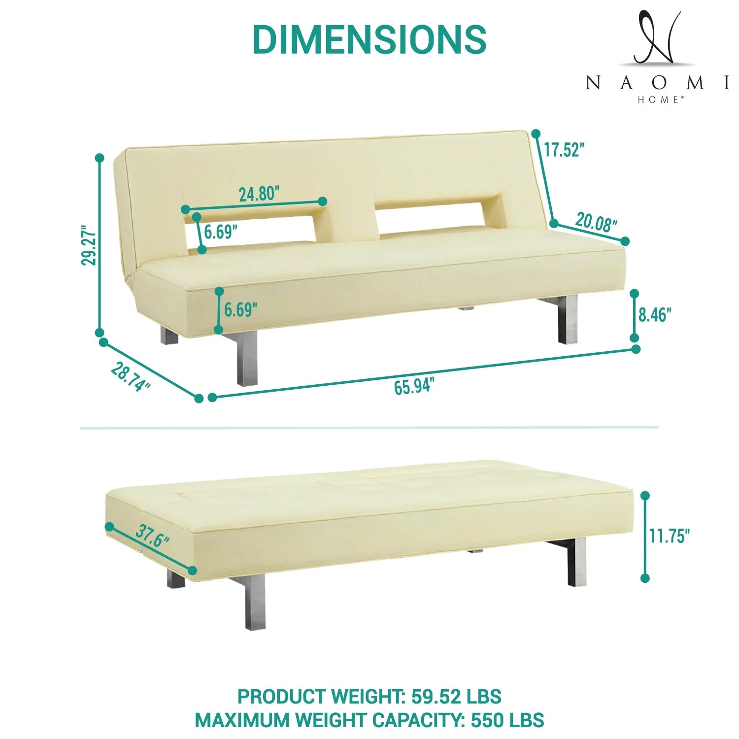 Cream Faux Leather Convertible Futon Sofa E934986