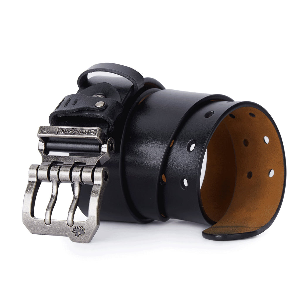 Mens Genuine Leather Dress Belts with Double Prong Buckle U88544