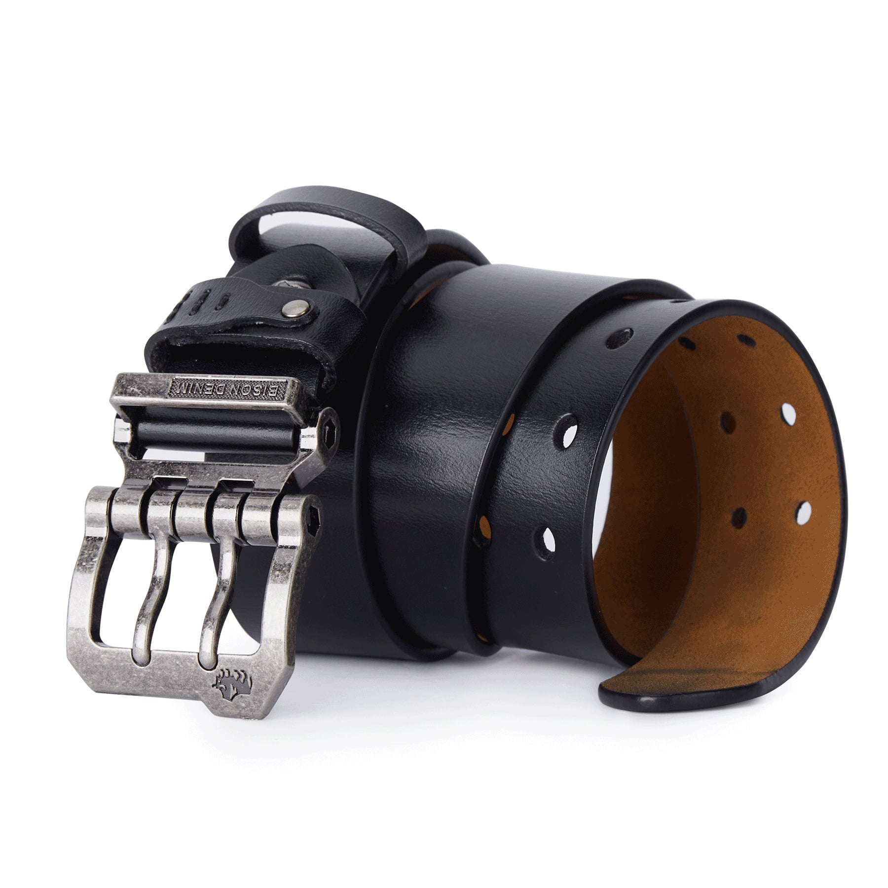 Mens Genuine Leather Dress Belts with Double Prong Buckle U88544