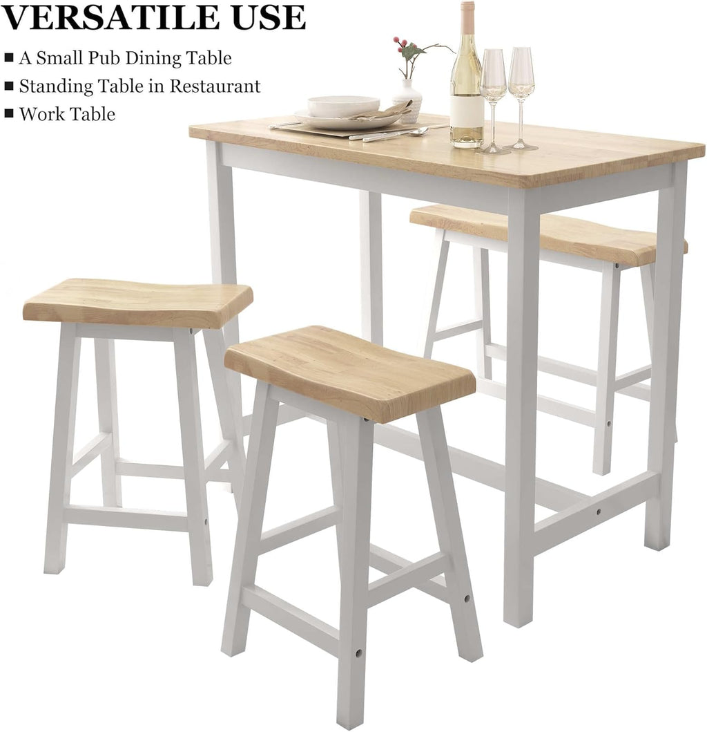 Natural Color & White Rubber Wood Bar Dining Table Set for 4 X157236