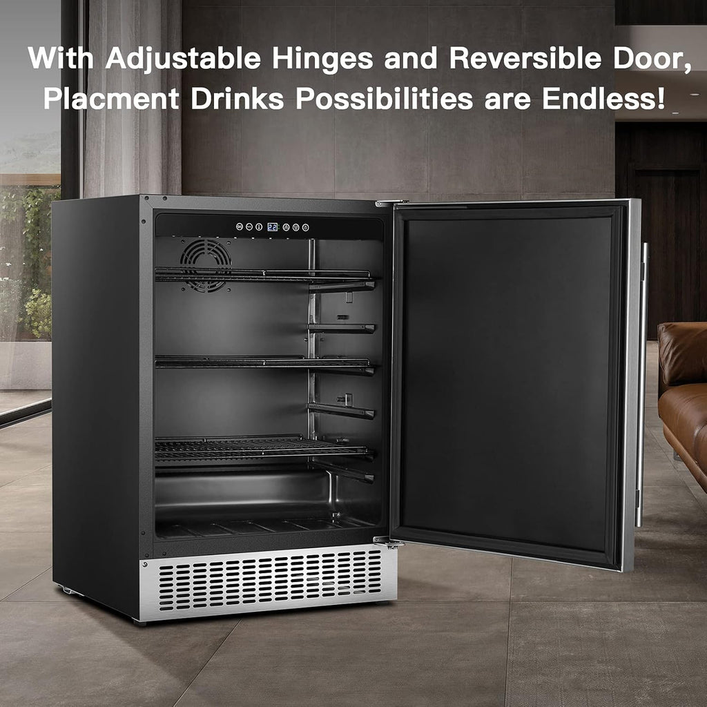 Beverage Cooler 24 Inch, Stainless Steel Under Counter Beverage Refrigerator 180 Cans Y520426