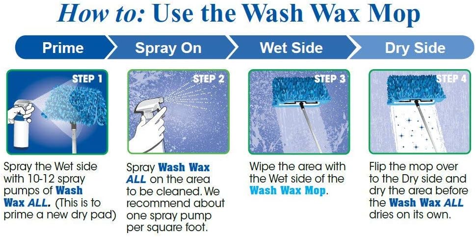 Waterless RV Aircraft Boat Wash Wax Mop Kit with Deluxe Pole (3' 9" to 9') D784436