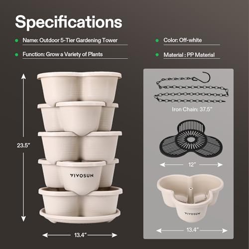 5 Tier Vertical Stackable Planter, Grey I13012