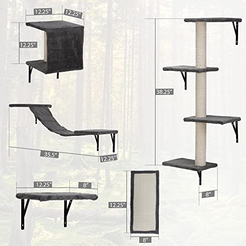 Gray 5 Piece Cat Shelves with Tree, Perch, Scratcher, Bridge & Condo U8091