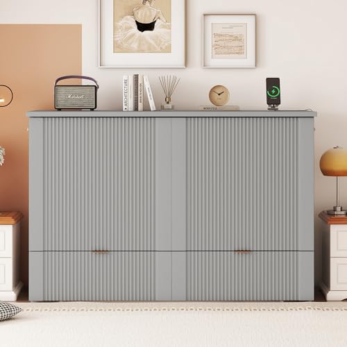 Gray Wood Murphy Bed with Storage Drawers N1485