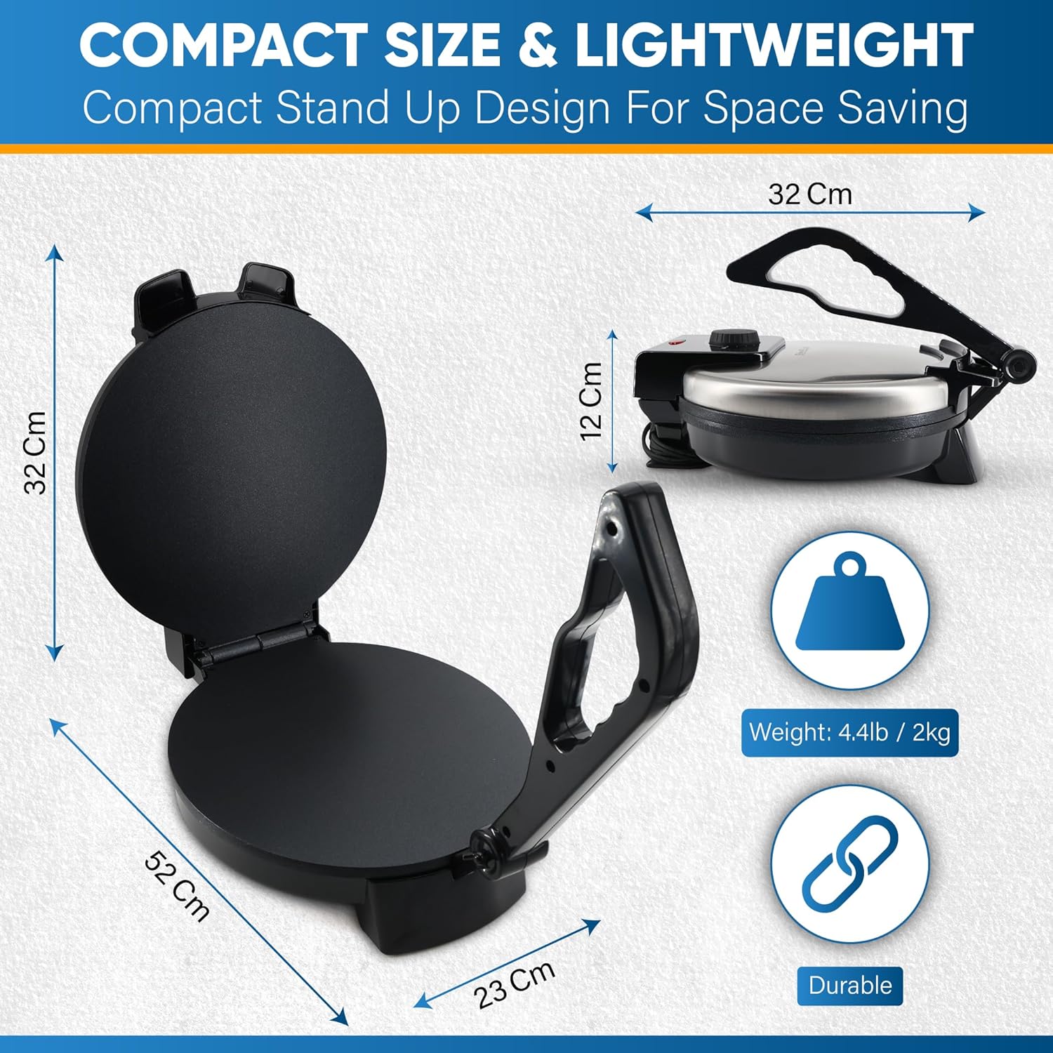 10inch Stainless Steel Non-Stick Electric Roti Maker with Removable Handle P41687
