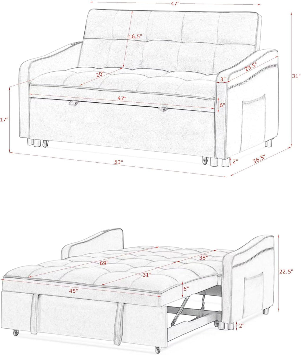 Convertible Sleeper Sofa Couch with Pull Out Bed E4472