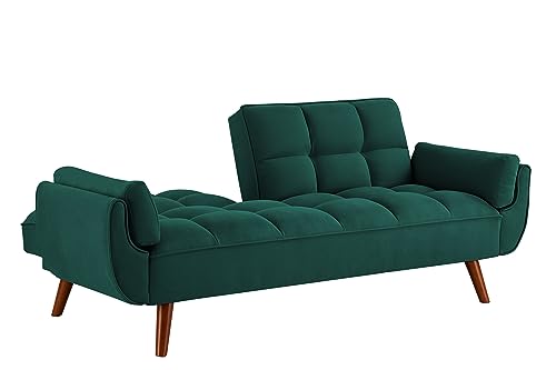 76 Inch Tufted Linen Fabric Convertible Sleeper Sofa with Adjustable Positions and Solid Wooden Legs, Yellow E66757
