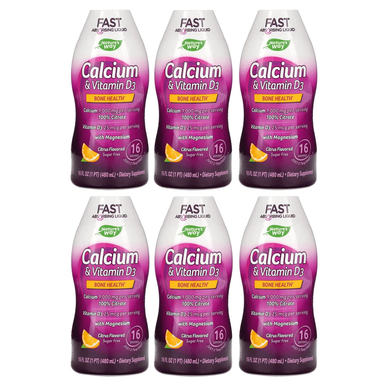 Calcium Citrate and Vitamin D3 Liquid, Natural Citrus, 16 Fl. oz, 6-Pack Z831288