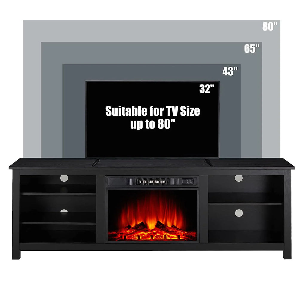 Black Wood Texture Fireplace TV Stand Q95935