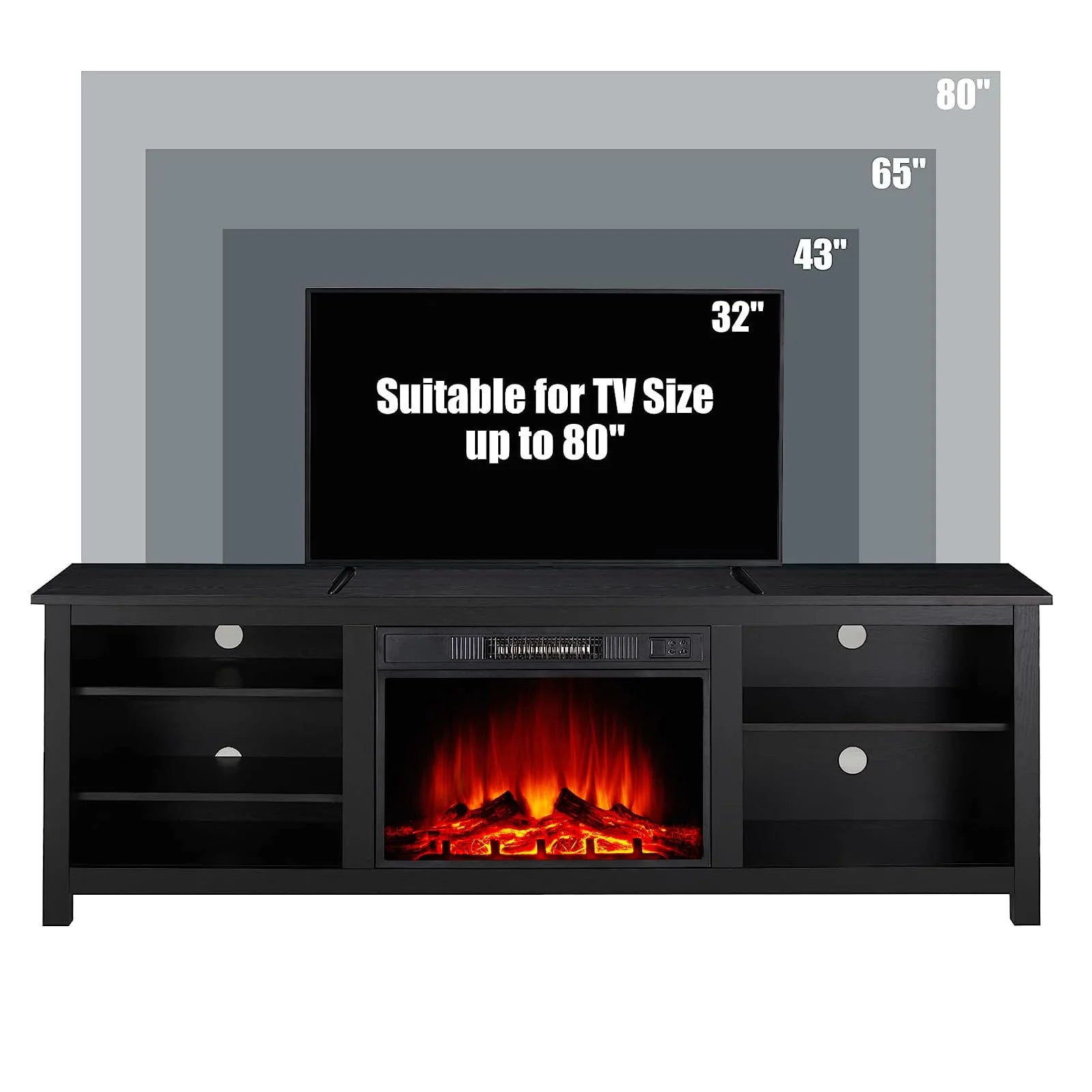 Black Wood Texture Fireplace TV Stand Q95935