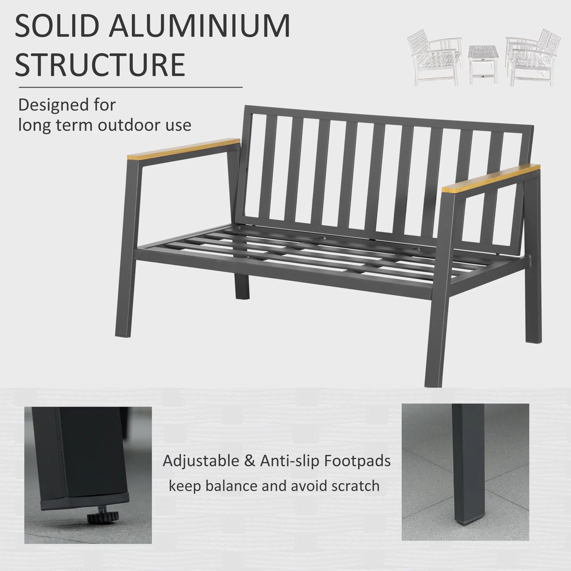 4 Piece Patio Furniture Set with 2 Armchairs, Loveseat Sofa, Center Coffee Table, Cushions, Dark Gray O752