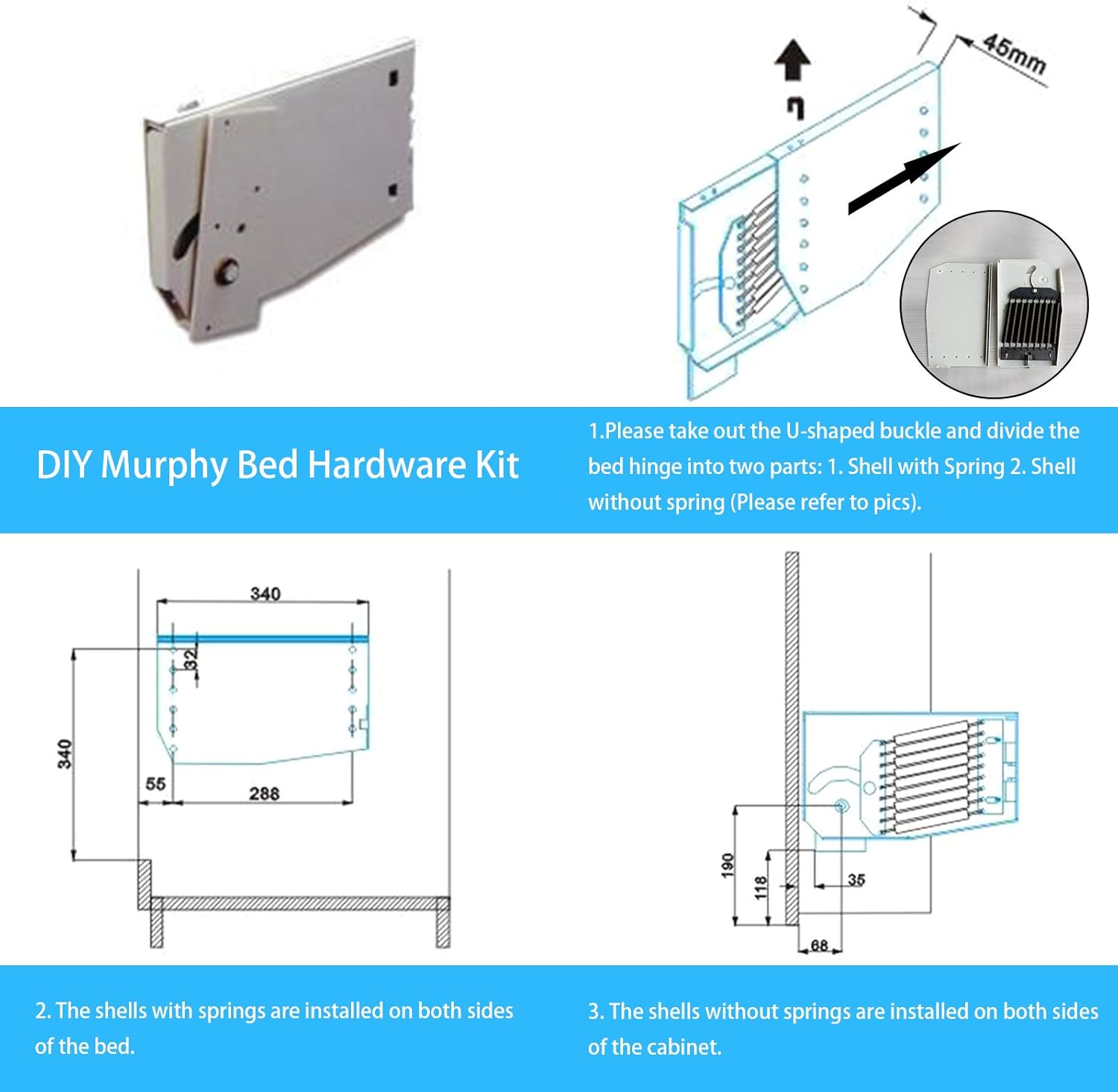 Queen-Size Wall Bed Mechanical Hardware Kit B91656