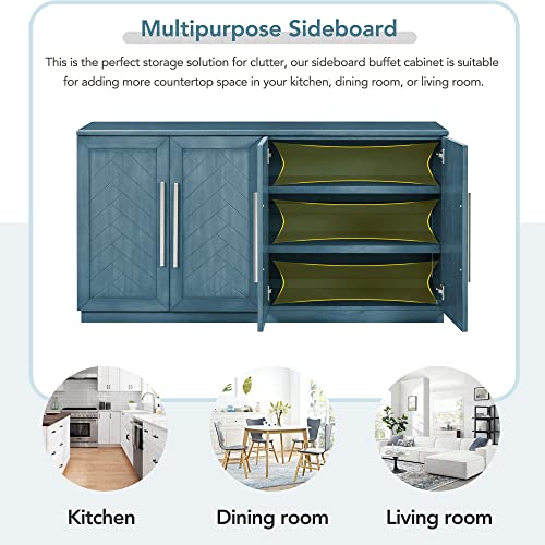 White 4 Door Sideboard Buffet Cabinet with Adjustable Shelves X744