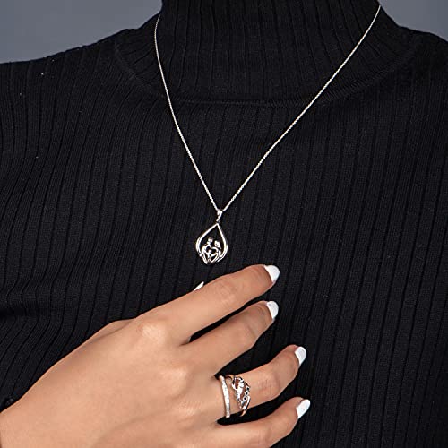 Parent and Children Family Necklace Pendant in Sterling Silver 18" Rolo Chain B134892