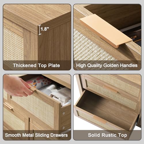 6 Drawer Rattan Wood Dresser T6225