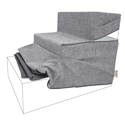 Foldable Foam Pet Steps, Ash Gray Linen, 4-Step O409