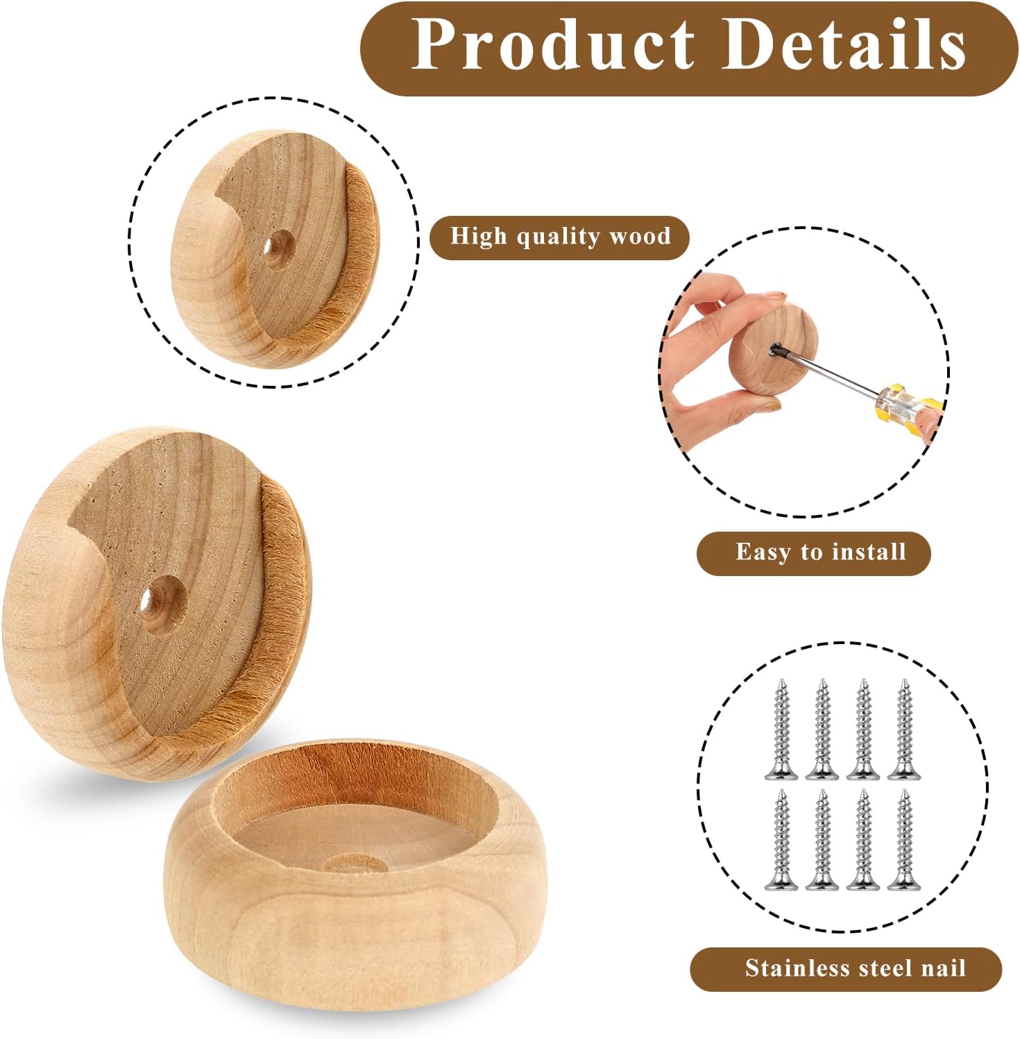 4 Sets Solid Wooden Closet Rod Holders with Screws Q538134