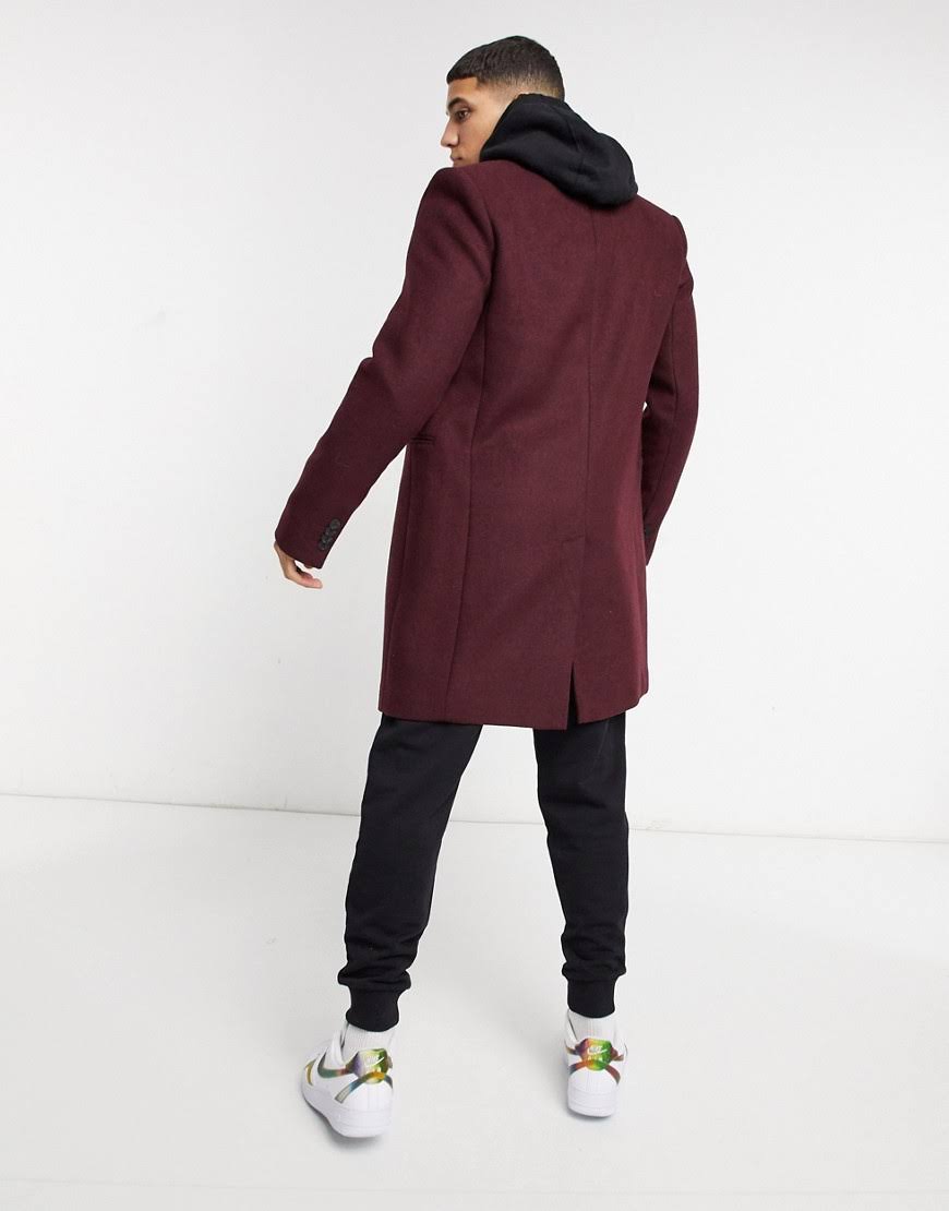 Wool Mix Overcoat in Port-Red C430288