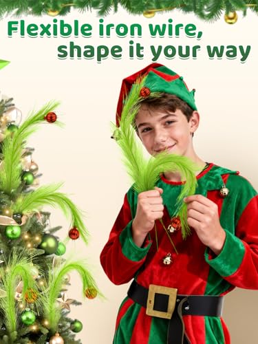 8Pcs Lime Green Fluffy Curly Christmas Tree Picks Decorations with Red Ball T6346