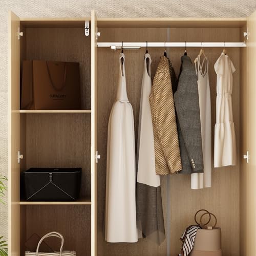 82.7" H Armoire Wardrobe Closet with 8 Doors and 2 Drawers, Light Brown Wood Grain C213