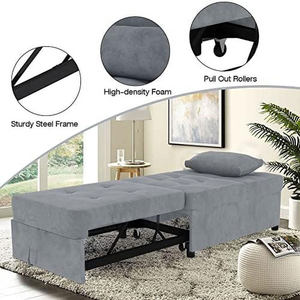 Velvet Convertible Sofa Bed 4 in 1 Folding Ottoman Lounge Chair with Adjustable Backrest and Pillow U3248