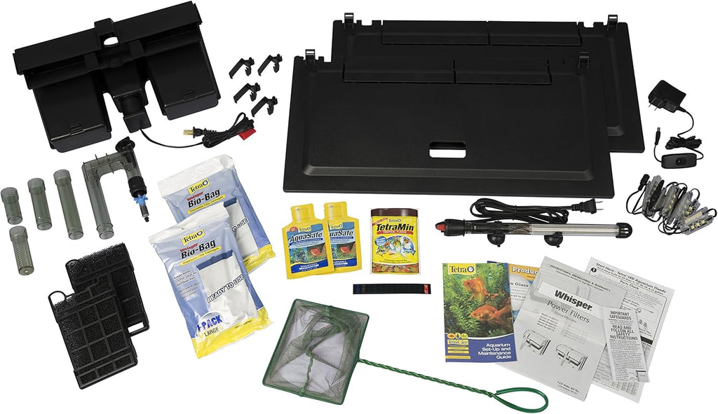 55 Gallon Aquarium Kit with Fish Tank, Fish Net, Fish Food, Filter, Heater and Water Conditioners M854509