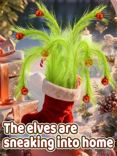 8Pcs Lime Green Fluffy Curly Christmas Tree Picks Decorations with Red Ball T6346