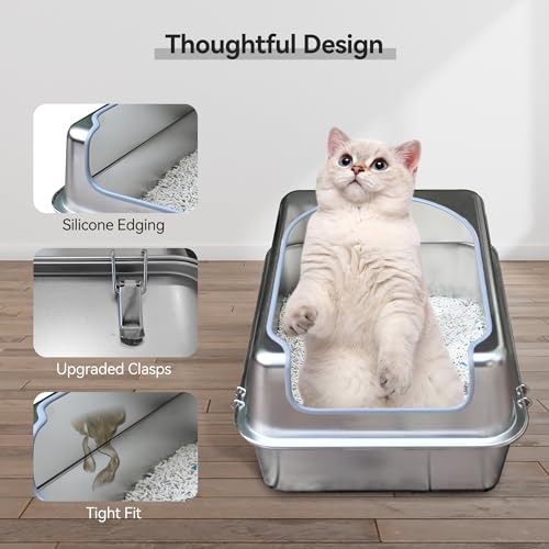 Stainless Steel Enclosed Litter Box with Metal Lid and Scoop S4206